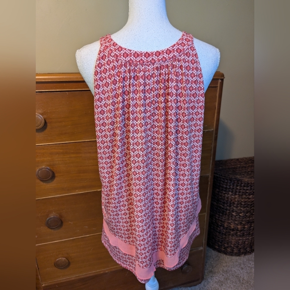 Worthington Size XL Coral Coastal Pattern with Layered Flair Sleeveless - Picture 9 of 15